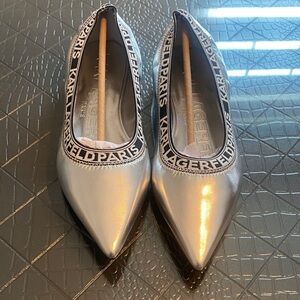 Karl Lagerfeld Metallic Silver Flats